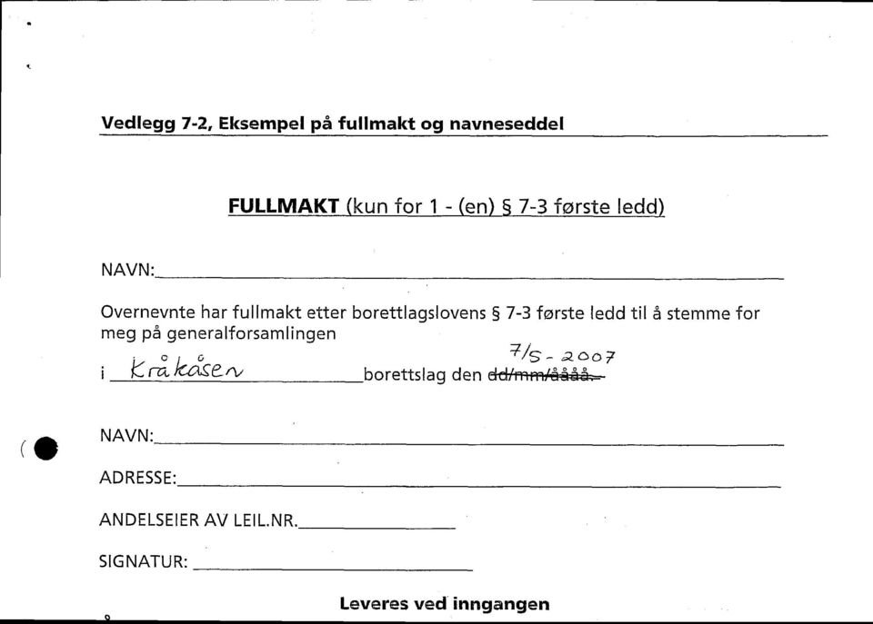 fsrste le til 6 stemme fr meg p generlfrsmlingen +/s -,2-7 i