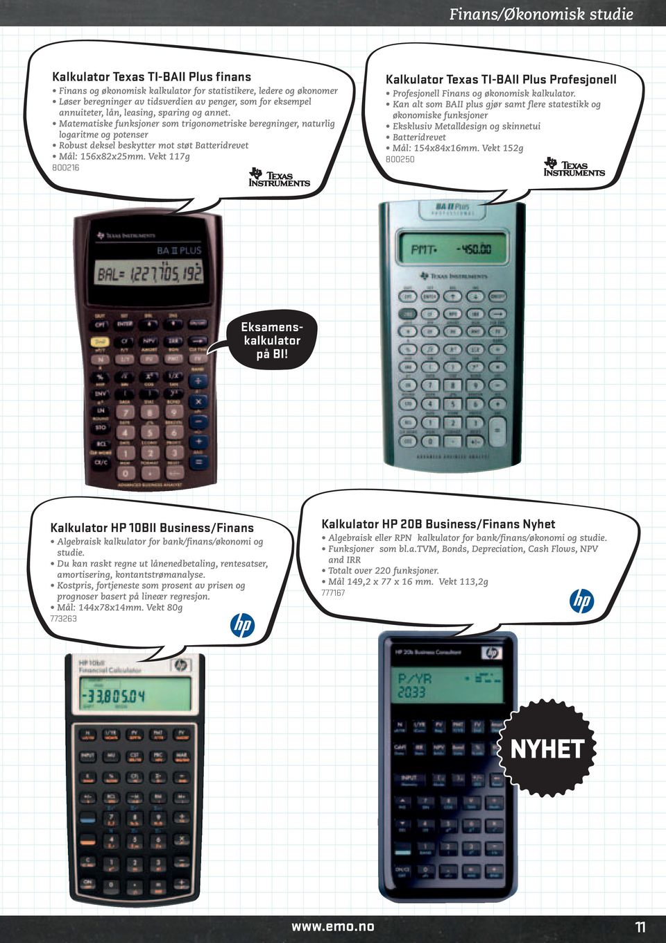 Vekt 117g 800216 Kalkulator Texas TI-BAII Plus Profesjonell Profesjonell Finans og økonomisk kalkulator.
