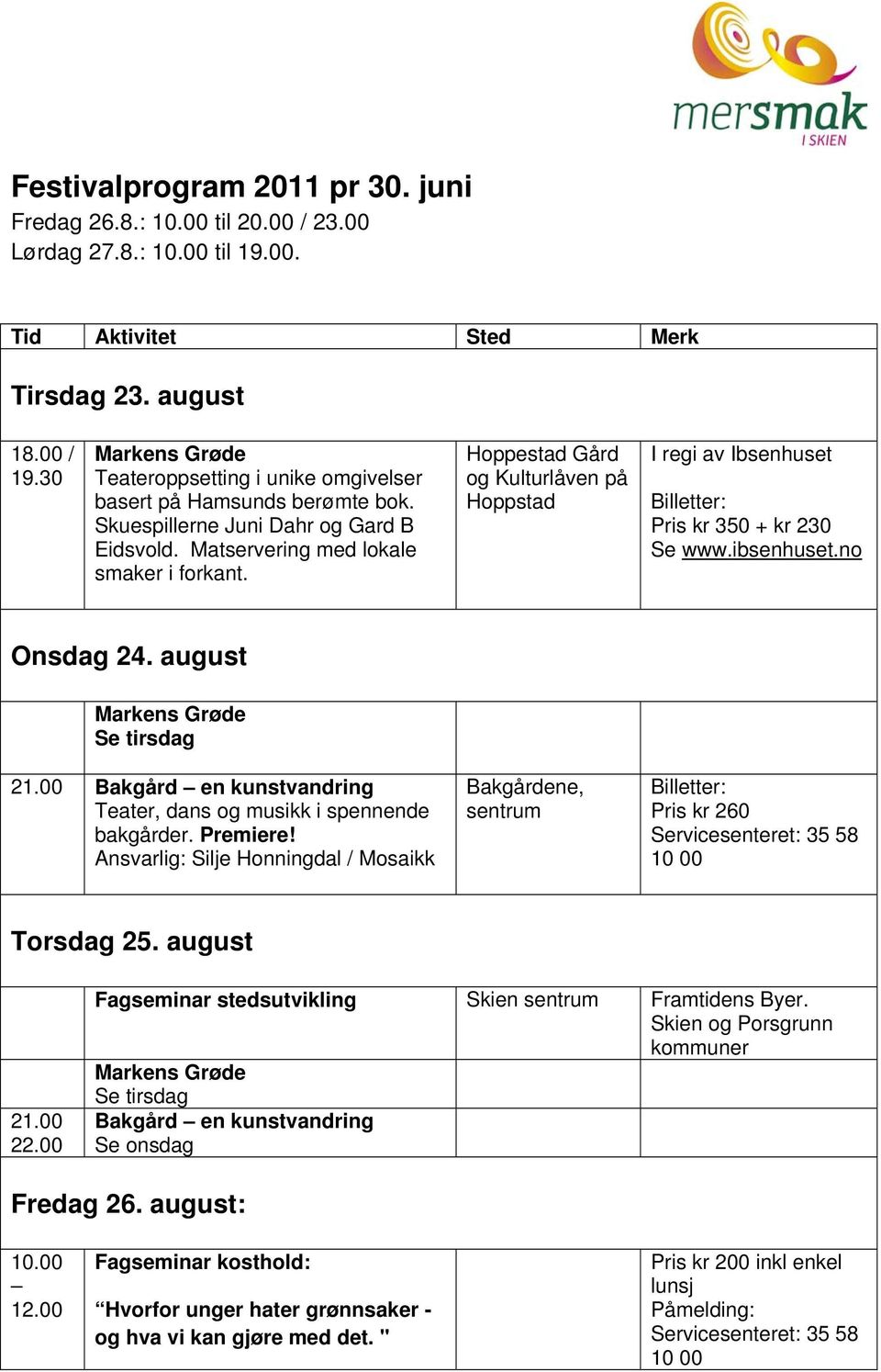 Hoppestad Gård og Kulturlåven på Hoppstad I regi av Ibsenhuset Billetter: Pris kr 350 + kr 230 Se www.ibsenhuset.no Onsdag 24. august Se tirsdag 21.