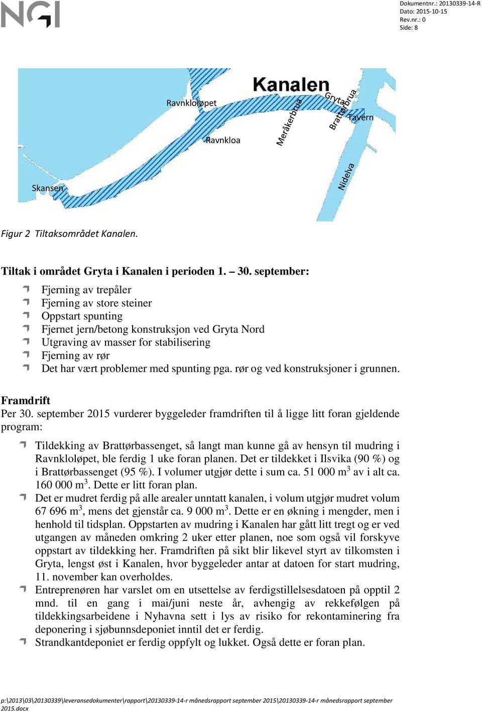 problemer med spunting pga. rør og ved konstruksjoner i grunnen. Framdrift Per 30.