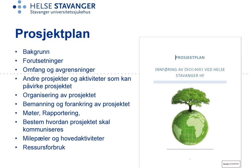 prosjektet Bemanning og forankring av prosjektet Møter, Rapportering,