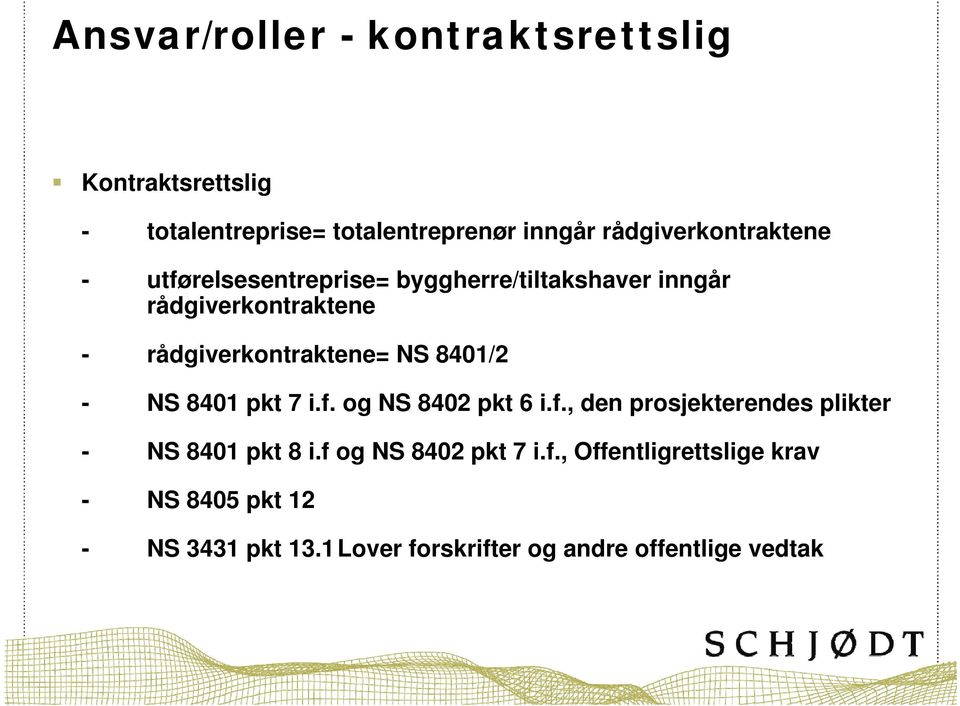 rådgiverkontraktene= NS 8401/2 - NS 8401 pkt 7 i.f. og NS 8402 pkt 6 i.f., den prosjekterendes plikter - NS 8401 pkt 8 i.