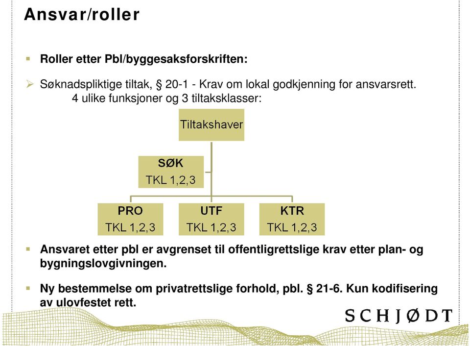 4 ulike funksjoner og 3 tiltaksklasser: Ansvaret etter pbl er avgrenset til