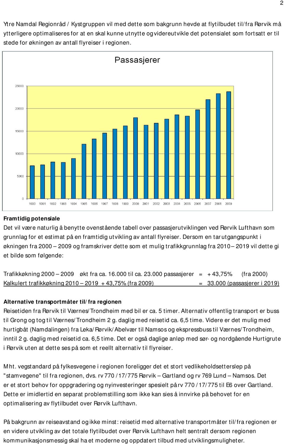 Framtidig potensiale Det vil være naturlig å benytte ovenstående tabell over passasjerutviklingen ved Rørvik Lufthavn som grunnlag for et estimat på en framtidig utvikling av antall flyreiser.