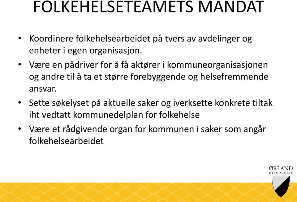 Være en pådriver for å få aktører i kommuneorganisasjonen og andre til å ta et større forebyggende og