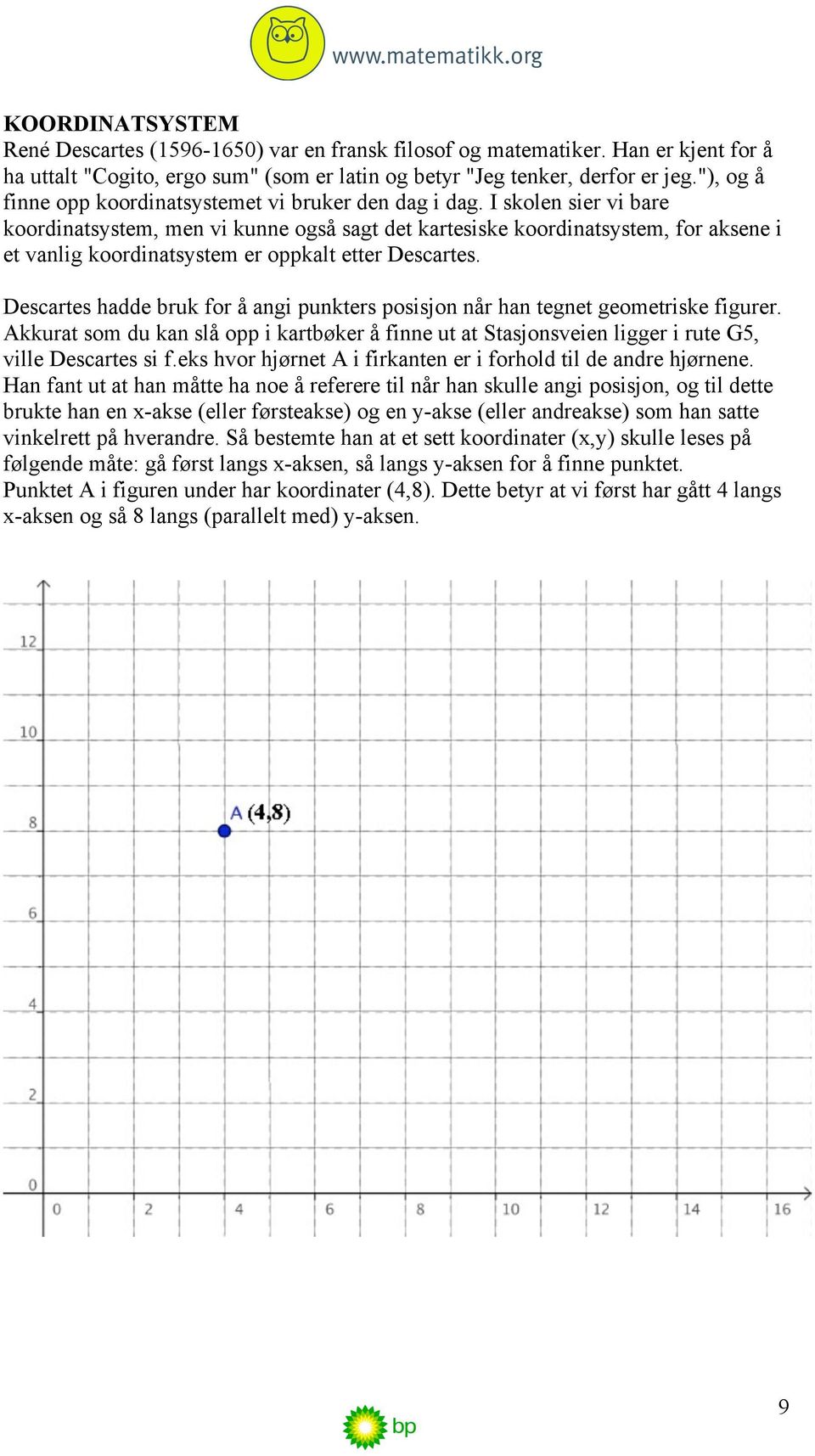 I skolen sier vi bare koordinatsystem, men vi kunne også sagt det kartesiske koordinatsystem, for aksene i et vanlig koordinatsystem er oppkalt etter Descartes.