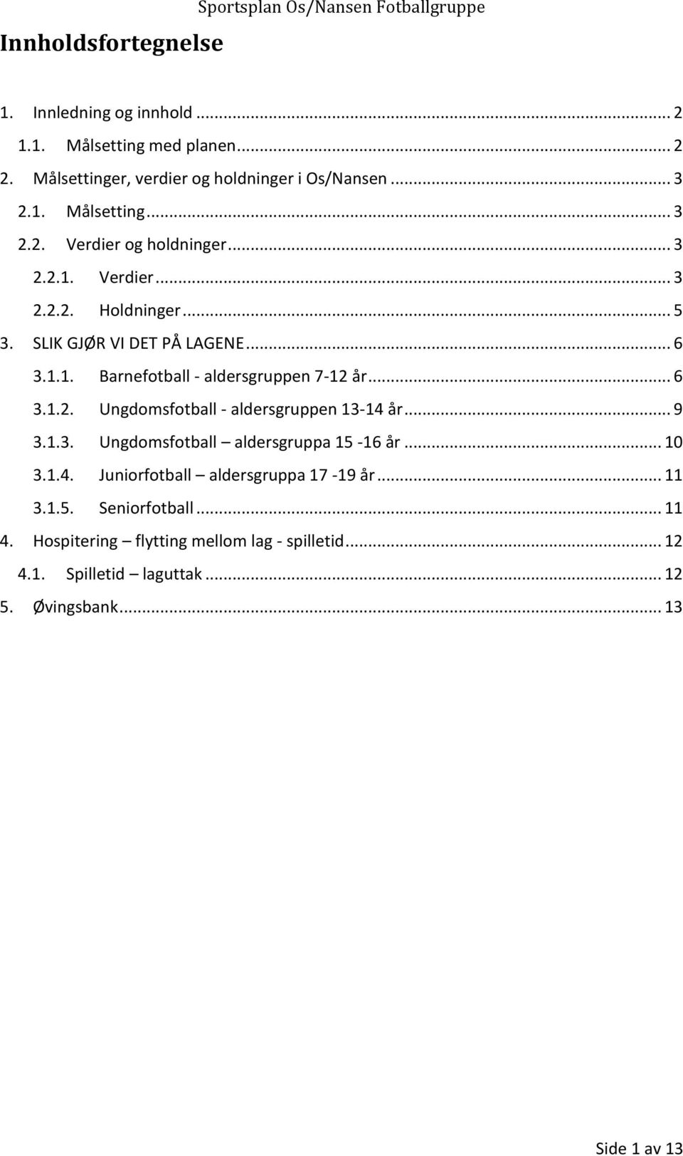 SLIK GJØR VI DET PÅ LAGENE... 6 3.1.1. Barnefotball - aldersgruppen 7-12 år... 6 3.1.2. Ungdomsfotball - aldersgruppen 13-14 år... 9 3.1.3. Ungdomsfotball aldersgruppa 15-16 år.