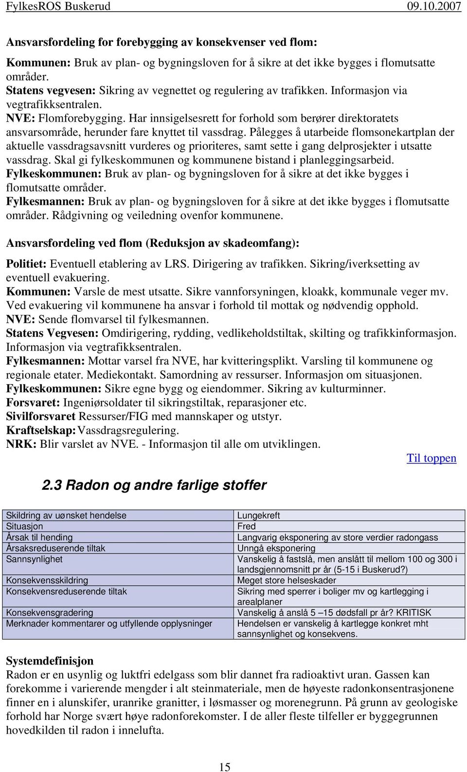 Har innsigelsesrett for forhold som berører direktoratets ansvarsområde, herunder fare knyttet til vassdrag.