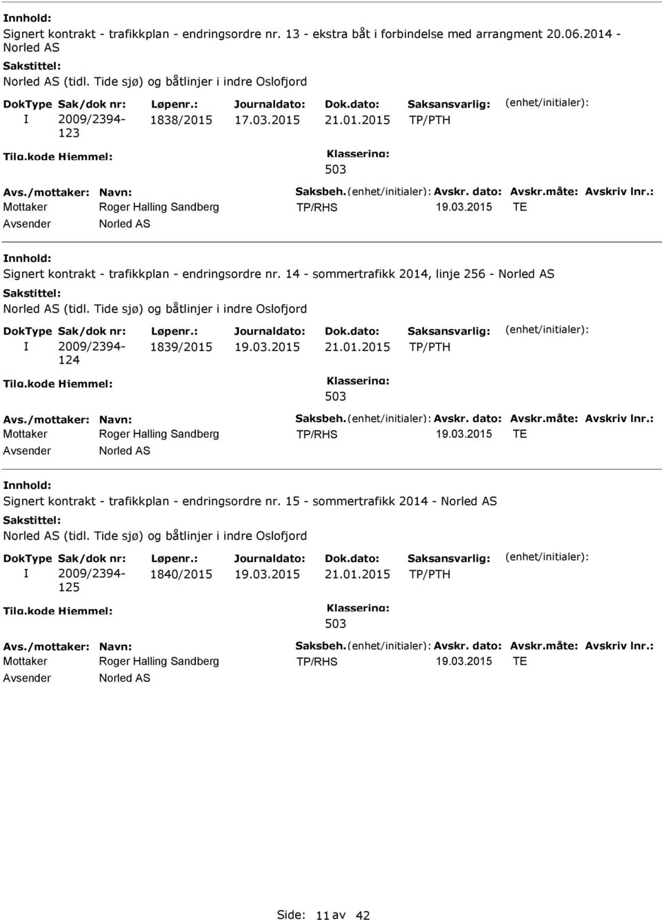 : Roger Halling Sandberg TP/RHS TE Norled AS Signert kontrakt - trafikkplan - endringsordre nr. 14 - sommertrafikk 2014, linje 256 - Norled AS Norled AS (tidl.