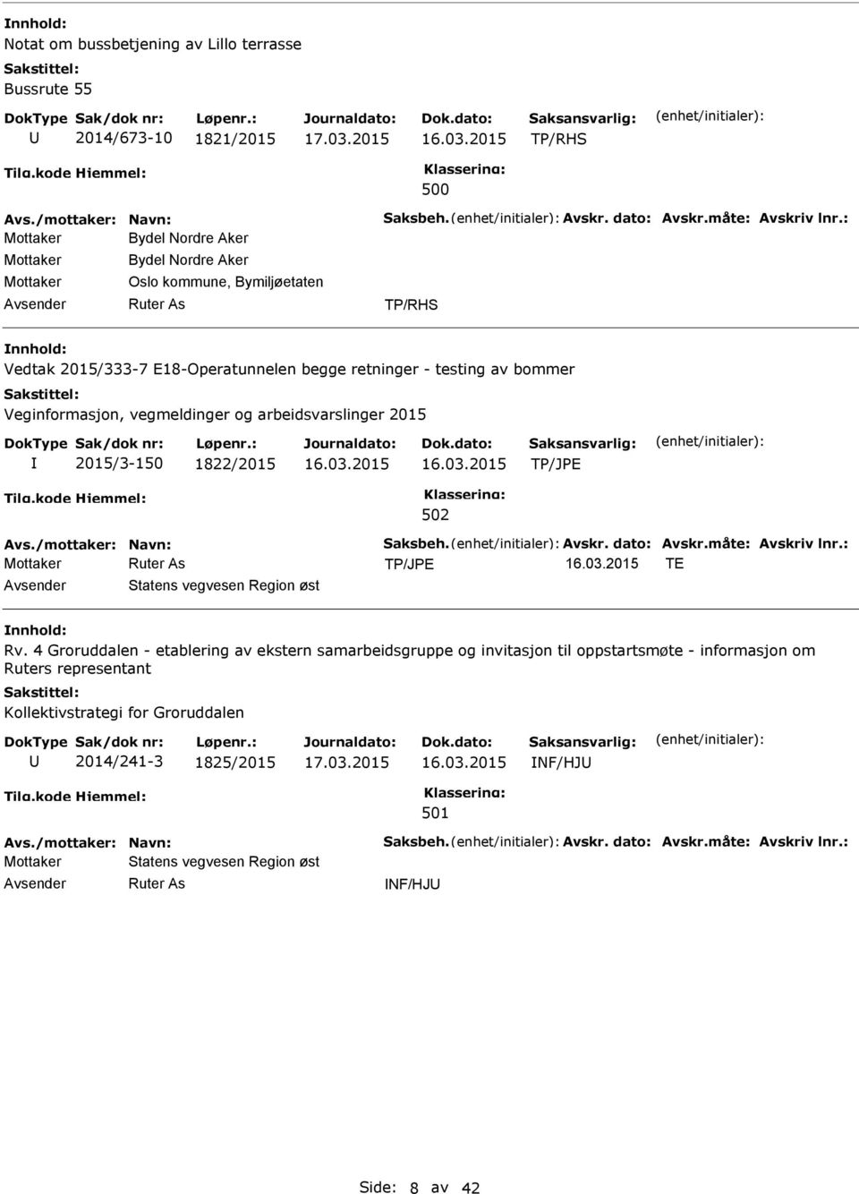 2015 2015/3-150 1822/2015 502 Avs./mottaker: Navn: Saksbeh. Avskr. dato: Avskr.måte: Avskriv lnr.: TE Statens vegvesen Region øst Rv.