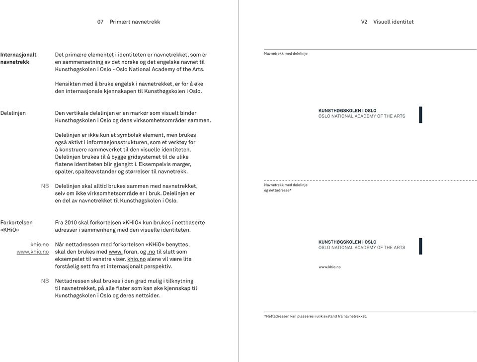 Delelinjen Den vertikale delelinjen er en markør som visuelt binder Kunsthøgskolen i Oslo og dens virksomhetsområder sammen.