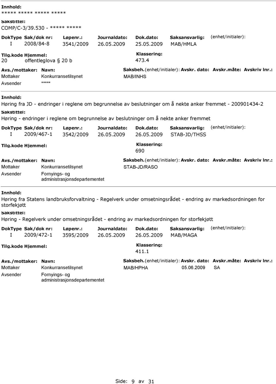 om å nekte anker fremmet 2009/467-1 3542/2009 STAB-JD/THSS 690 Avs./mottaker: Navn: Saksbeh. Avskr. dato: Avskr.måte: Avskriv lnr.