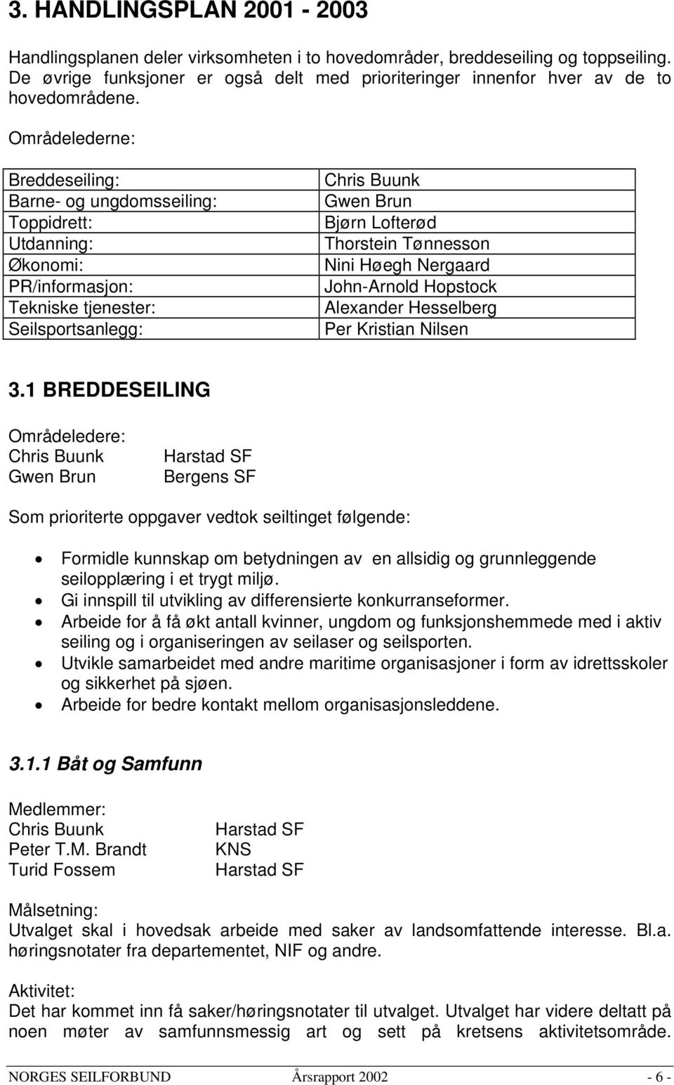 Områdelederne: Breddeseiling: Barne- og ungdomsseiling: Toppidrett: Utdanning: Økonomi: PR/informasjon: Tekniske tjenester: Seilsportsanlegg: Chris Buunk Gwen Brun Bjørn Lofterød Thorstein Tønnesson