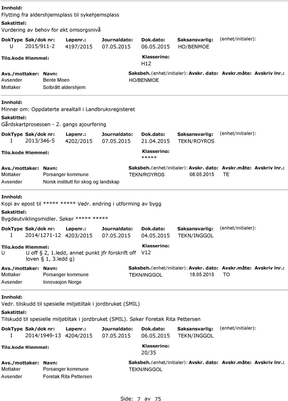 04.2015 TEKN/ROYROS Avs./mottaker: Navn: Saksbeh. Avskr. dato: Avskr.måte: Avskriv lnr.: TEKN/ROYROS TE Avsender Norsk institutt for skog og landskap Kopi av epost til Vedr.