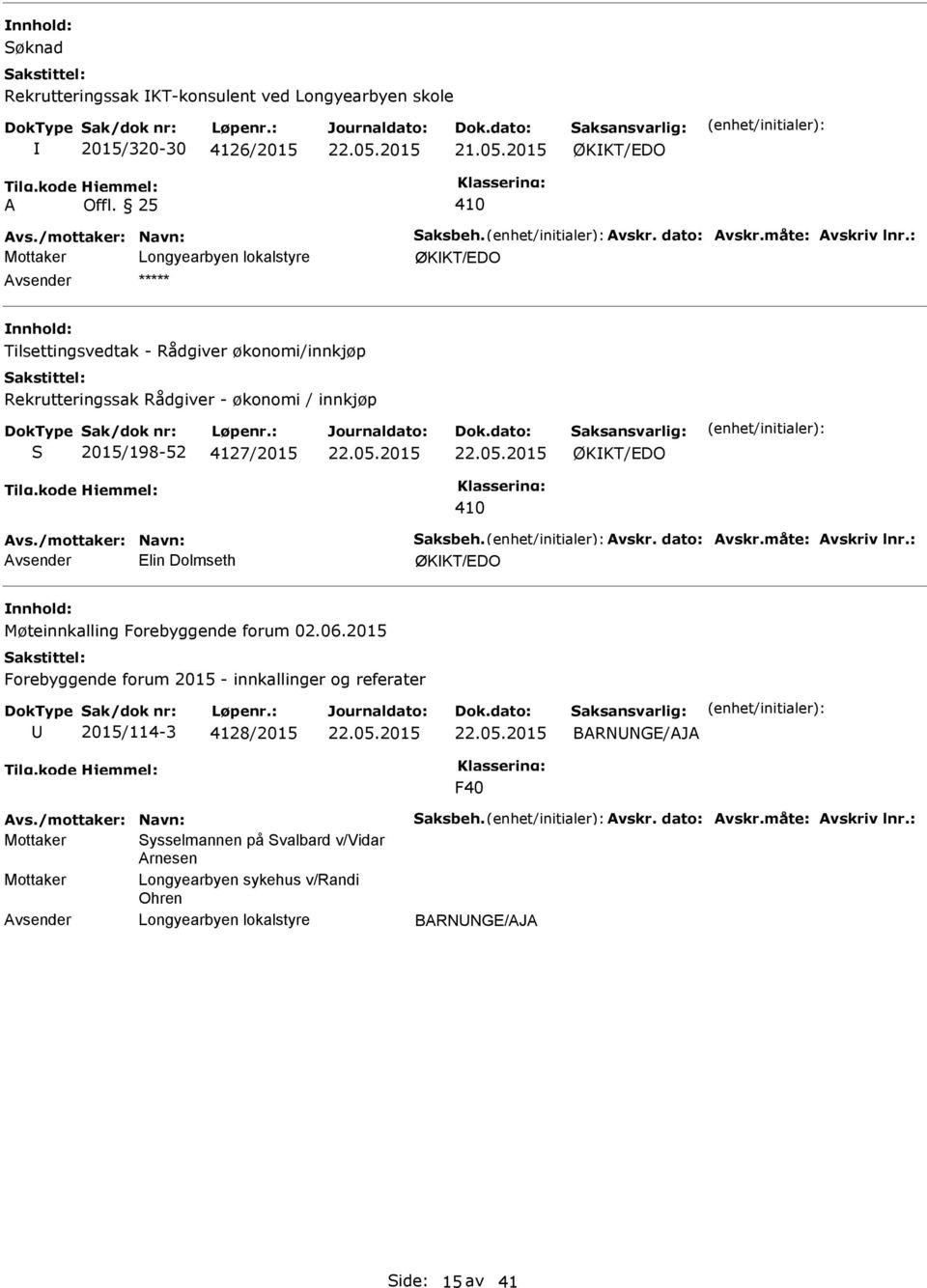 vskr. dato: vskr.måte: vskriv lnr.: vsender Elin Dolmseth ØKKT/EDO Møteinnkalling Forebyggende forum 02.06.