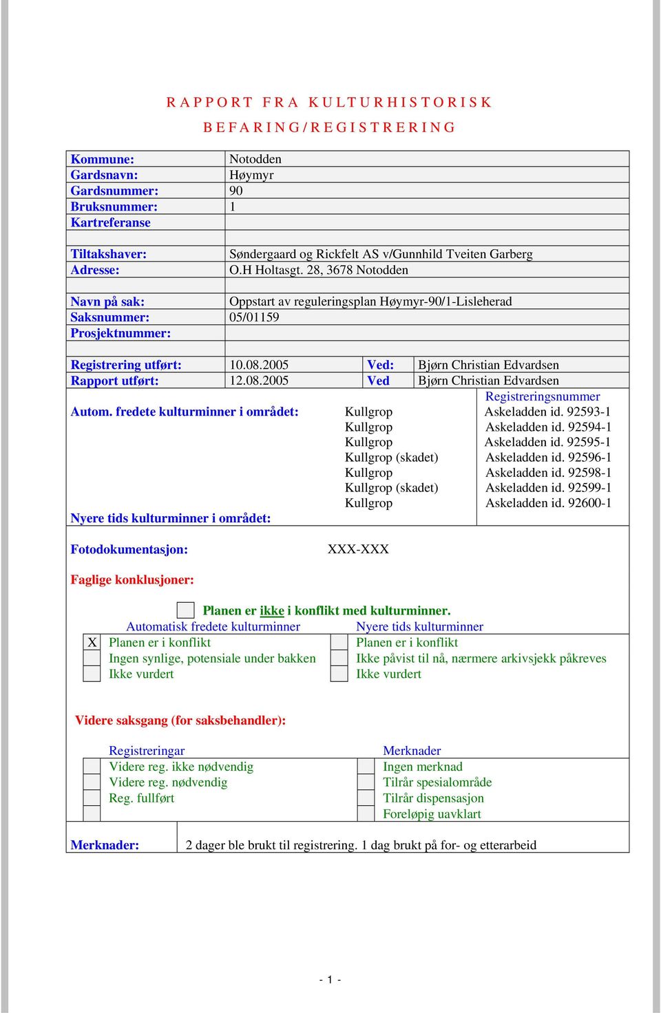 2005 Ved: Bjørn Christian Edvardsen Rapport utført: 12.08.2005 Ved Bjørn Christian Edvardsen Autom.