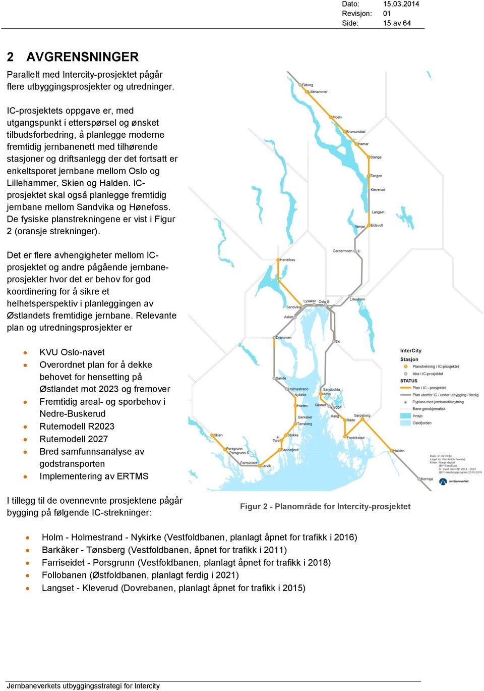 enkeltsporet jernbane mellom Oslo og Lillehammer, Skien og Halden. ICprosjektet skal også planlegge fremtidig jernbane mellom Sandvika og Hønefoss.