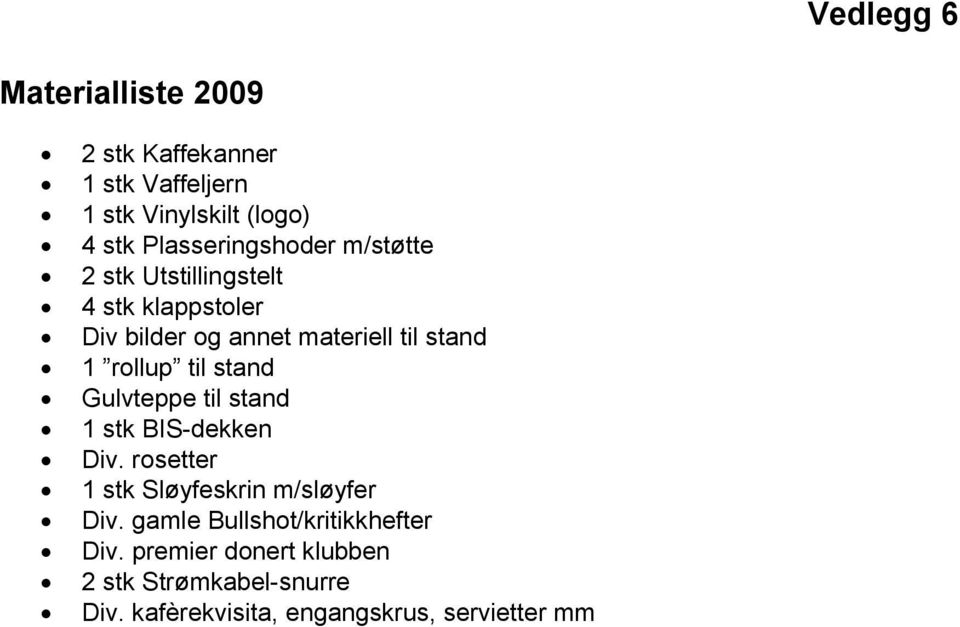 rollup til stand Gulvteppe til stand 1 stk BIS-dekken Div. rosetter 1 stk Sløyfeskrin m/sløyfer Div.