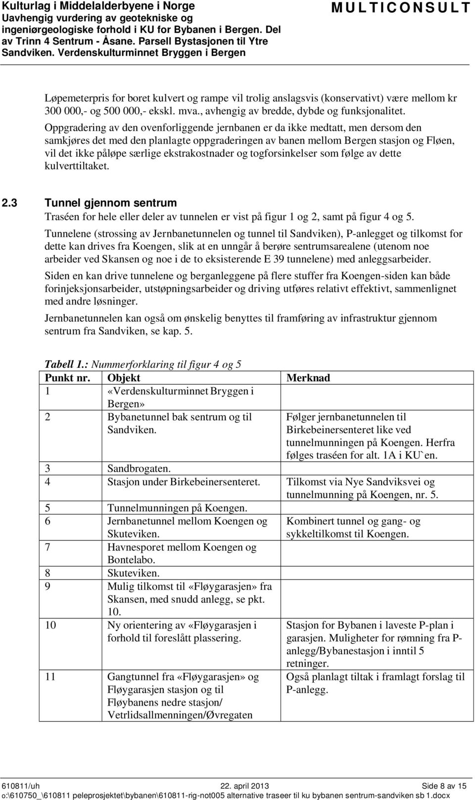 ekstrakostnader og togforsinkelser som følge av dette kulverttiltaket. 2.3 Tunnel gjennom sentrum Traséen for hele eller deler av tunnelen er vist på figur 1 og 2, samt på figur 4 og 5.