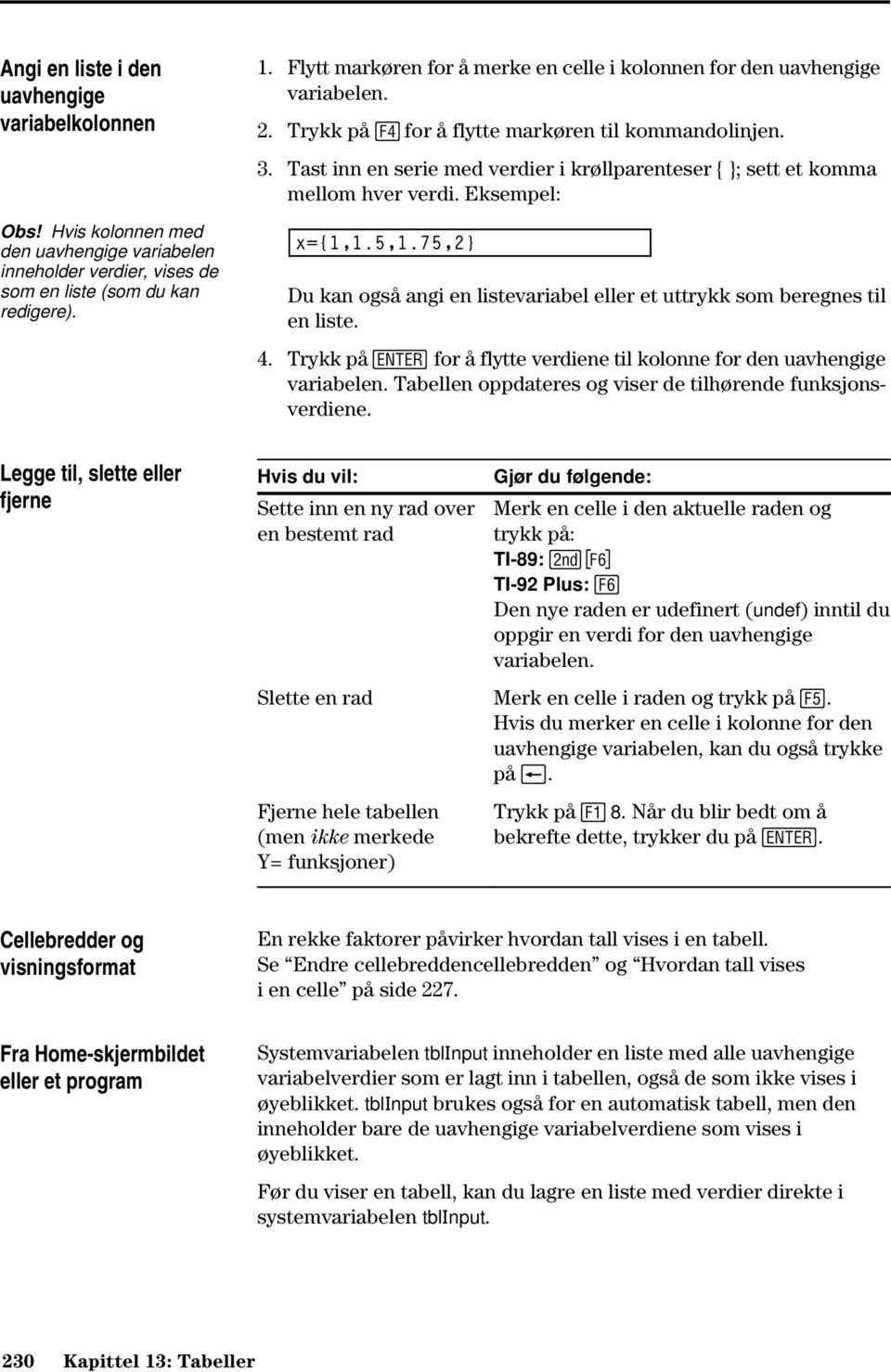 Tast inn en serie med verdier i krøllparenteser { }; sett et komma mellom hver verdi. Eksempel: x={1,1.5,1.75,2} Du kan også angi en listevariabel eller et uttrykk som beregnes til en liste. 4.