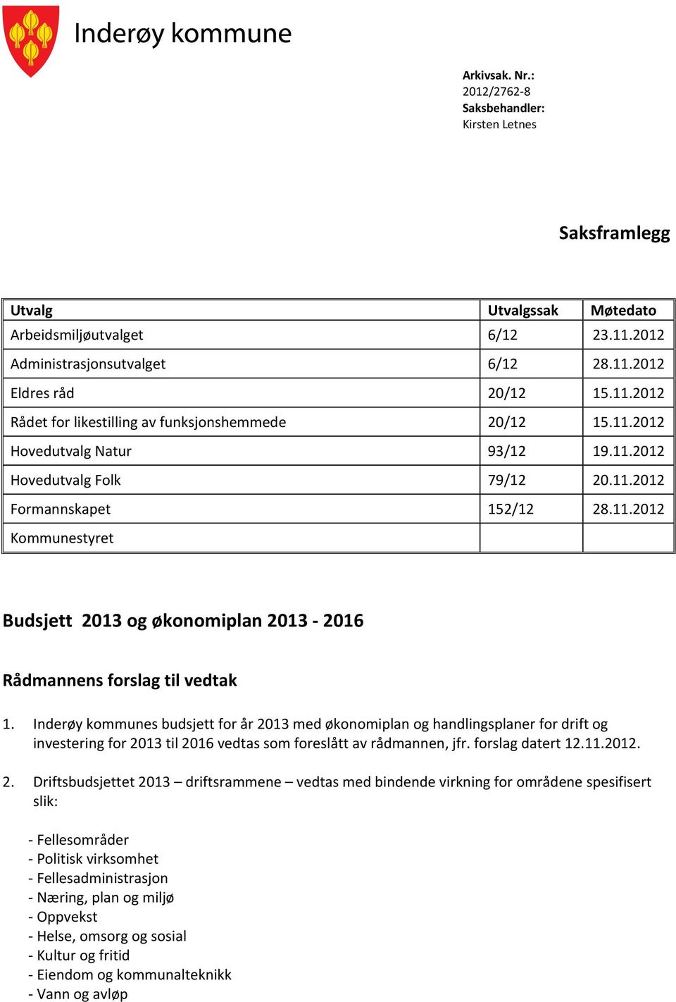 Inderøy kommunes budsjett for år 20