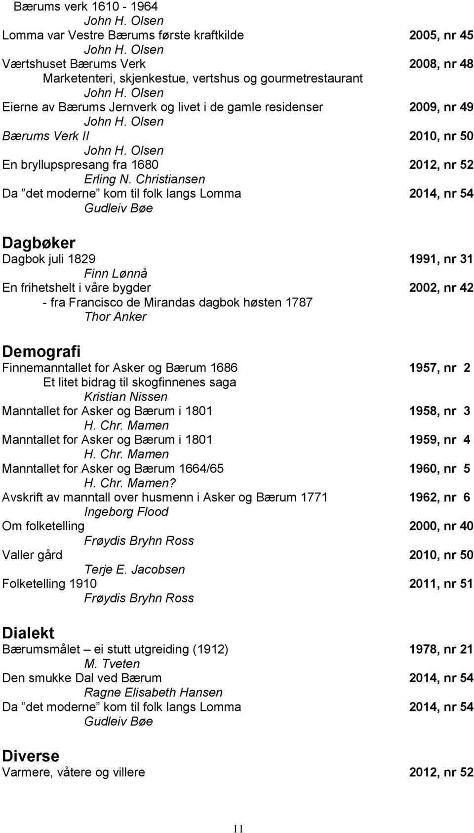 Christiansen Da det moderne kom til folk langs Lomma 2014, nr 54 Gudleiv Bøe Dagbøker Dagbok juli 1829 1991, nr 31 En frihetshelt i våre bygder 2002, nr 42 - fra Francisco de Mirandas dagbok høsten