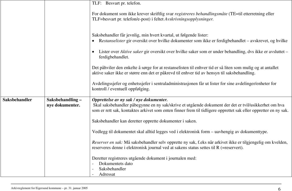 oversikt over hvilke saker som er under behandling, dvs ikke er avsluttet ferdigbehandlet.