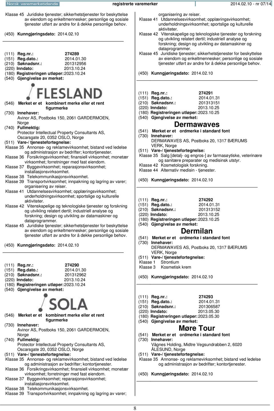 nr.: 274289 (151) Reg.dato.: 2014.01.30 (210) Søknadsnr.: 201312956 (220) Inndato: 2013.10.24 (180) Registreringen 2023.10.24 organisering av reiser.