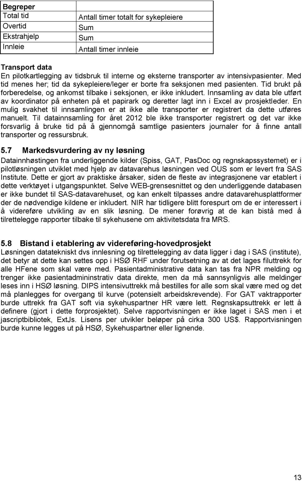 Innsamling av data ble utført av koordinator på enheten på et papirark og deretter lagt inn i Excel av prosjektleder.