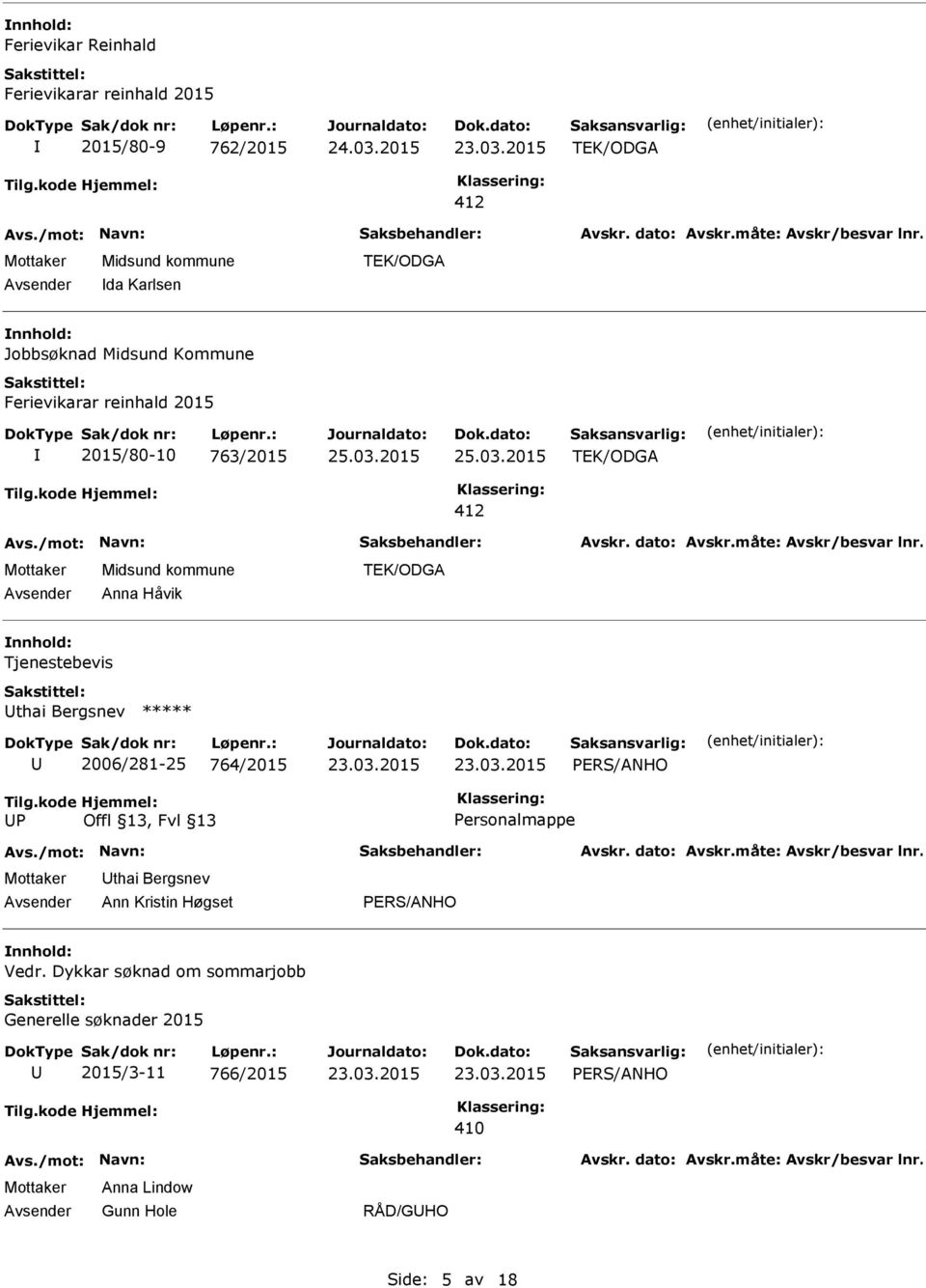 Bergsnev 2006/281-25 764/2015 P Personalmappe thai Bergsnev Ann Kristin Høgset Vedr.