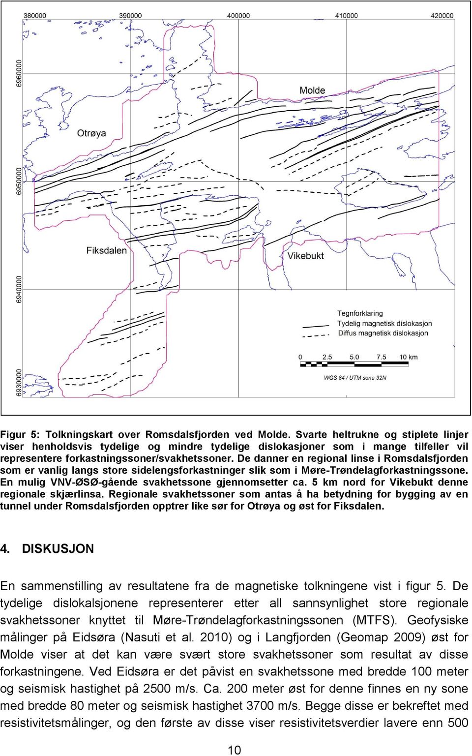 De danner en regional linse i Romsdalsfjorden som er vanlig langs store sidelengsforkastninger slik som i Møre-Trøndelagforkastningssone. En mulig VNV-ØSØ-gående svakhetssone gjennomsetter ca.