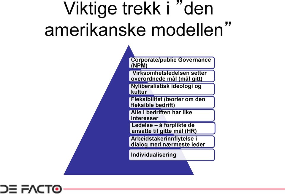 Fleksibilitet (teorier om den fleksible bedrift) Alle i bedriften har like interesser