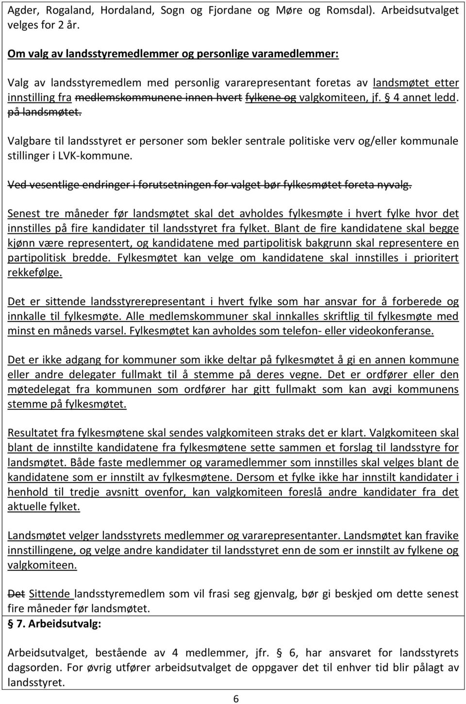 valgkomiteen, jf. 4 annet ledd. på landsmøtet. Valgbare til landsstyret er personer som bekler sentrale politiske verv og/eller kommunale stillinger i LVK-kommune.