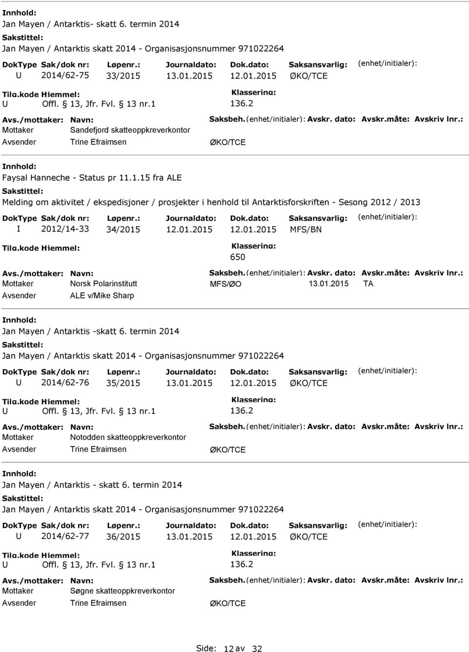 .1.15 fra ALE Melding om aktivitet / ekspedisjoner / prosjekter i henhold til Antarktisforskriften - Sesong 2012 / 2013 2012/14-33 34/2015 Avs./mottaker: Navn: Saksbeh. Avskr. dato: Avskr.