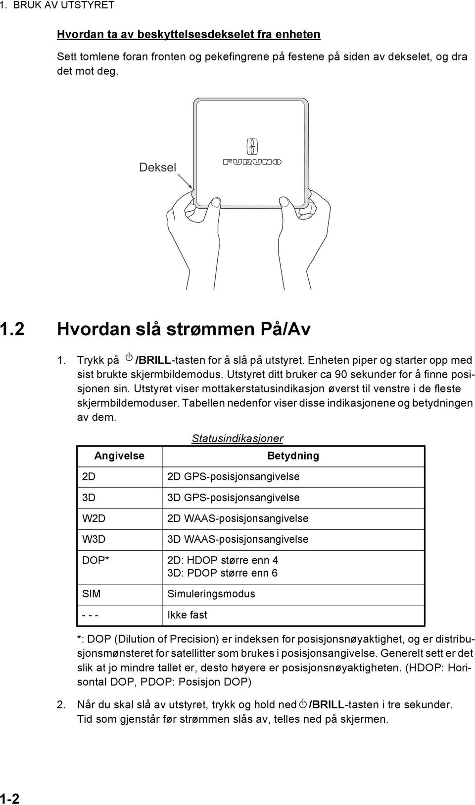 Utstyret ditt bruker ca 90 sekunder for å finne posisjonen sin. Utstyret viser mottakerstatusindikasjon øverst til venstre i de fleste skjermbildemoduser.