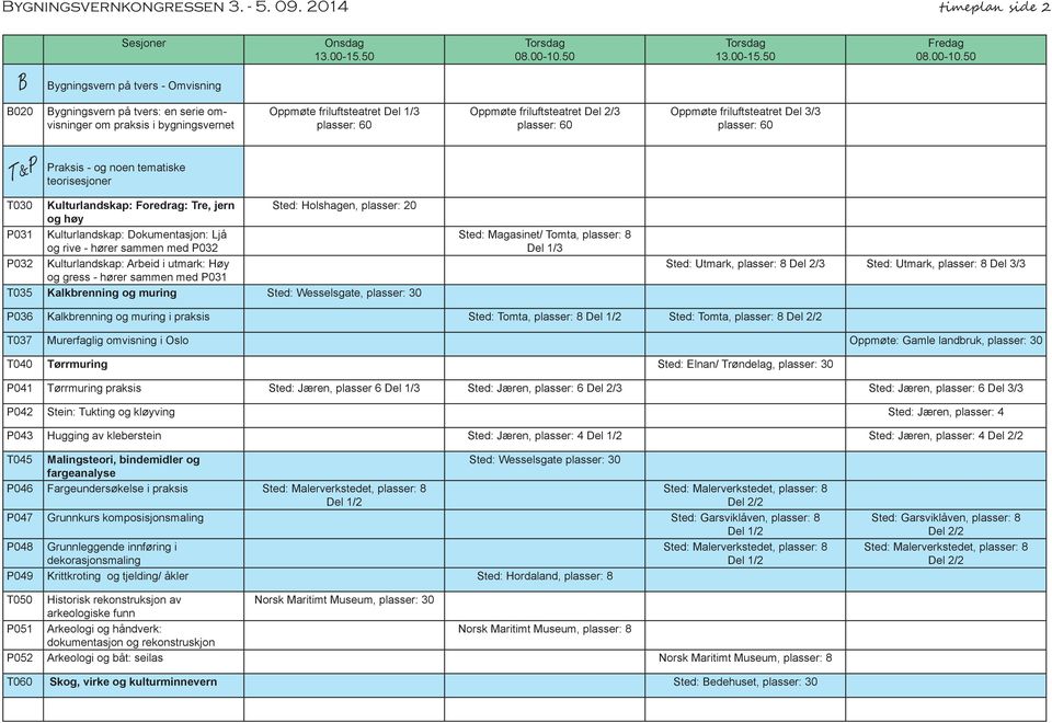 friluftsteatret Del 3/3 T&P Praksis - og noen tematiske teorisesjoner T030 Kulturlandskap: oredrag: Tre, jern Sted: olshagen, plasser: 20 og høy P031 Kulturlandskap: Dokumentasjon: Ljå og rive -