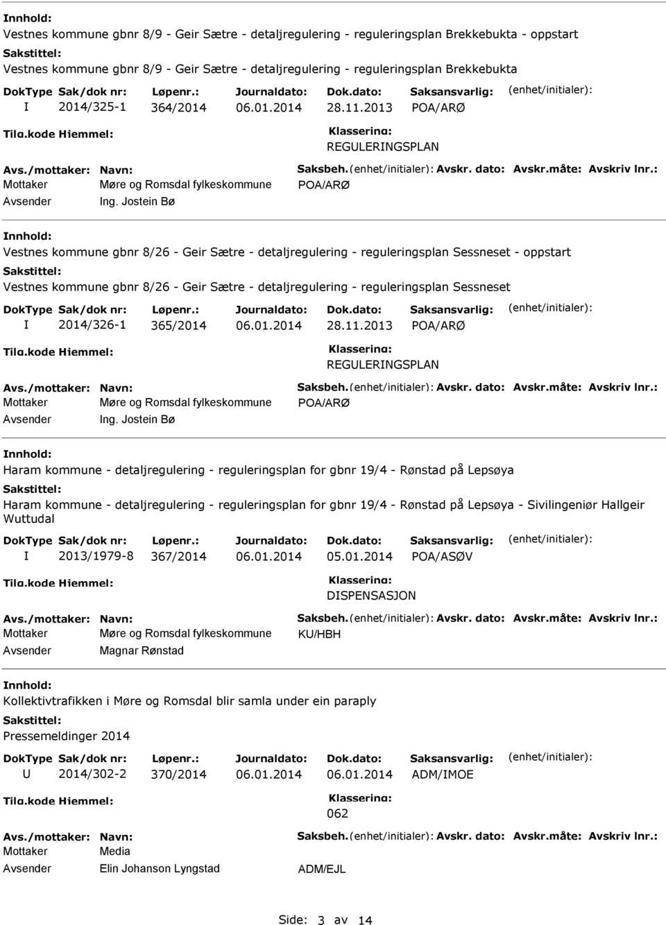 Jostein Bø nnhold: Vestnes kommune gbnr 8/26 - Geir Sætre - detaljregulering - reguleringsplan Sessneset - oppstart Vestnes kommune gbnr 8/26 - Geir Sætre - detaljregulering - reguleringsplan