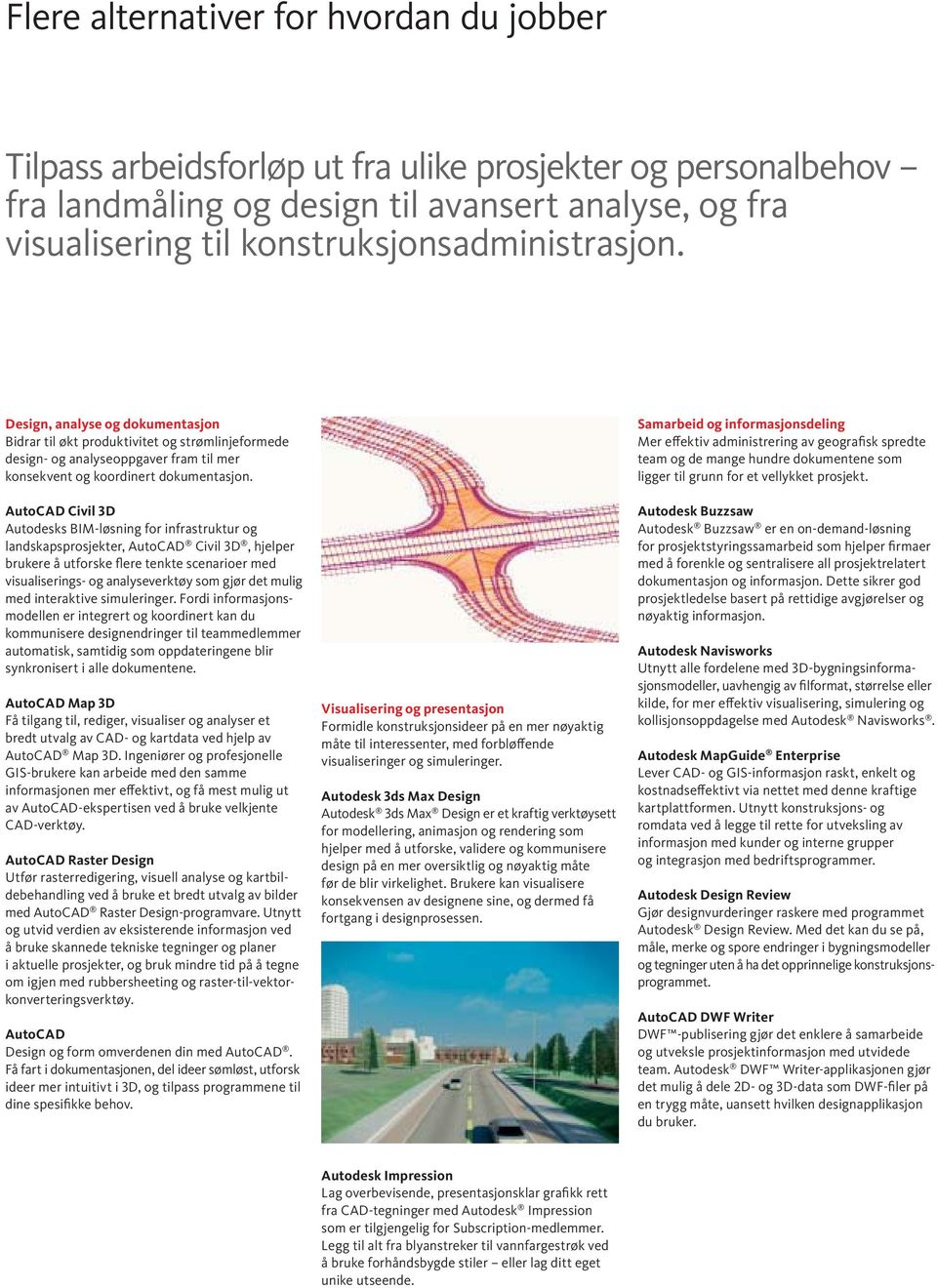 AutoCAD Civil 3D Autodesks BIM-løsning for infrastruktur og landskapsprosjekter, AutoCAD Civil 3D, hjelper brukere å utforske flere tenkte scenarioer med visualiserings- og analyseverktøy som gjør