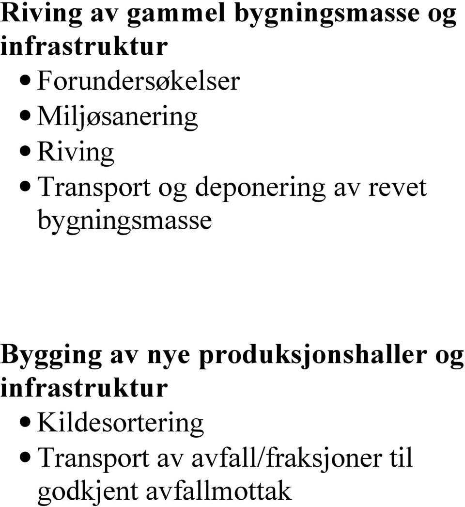 av revet bygningsmasse Bygging av nye produksjonshaller og