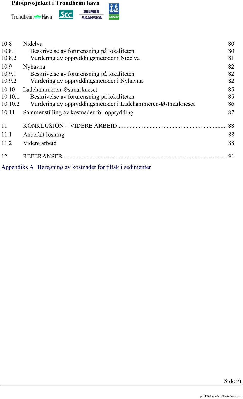 10.1 Beskrivelse av forurensning på lokaliteten 85 10.10.2 Vurdering av oppryddingsmetoder i Ladehammeren-Østmarkneset 86 10.