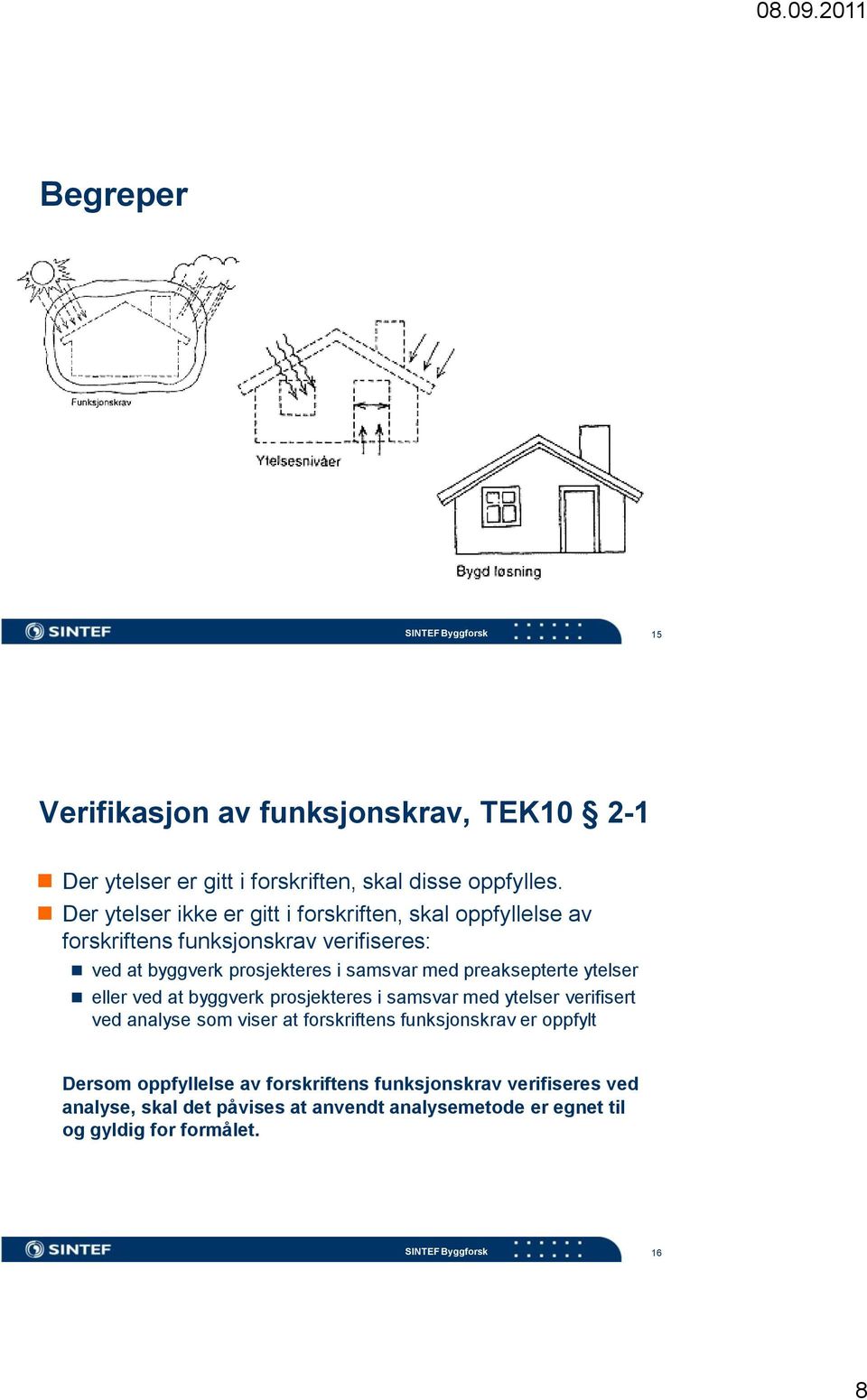 med preaksepterte ytelser eller ved at byggverk prosjekteres i samsvar med ytelser verifisert ved analyse som viser at forskriftens