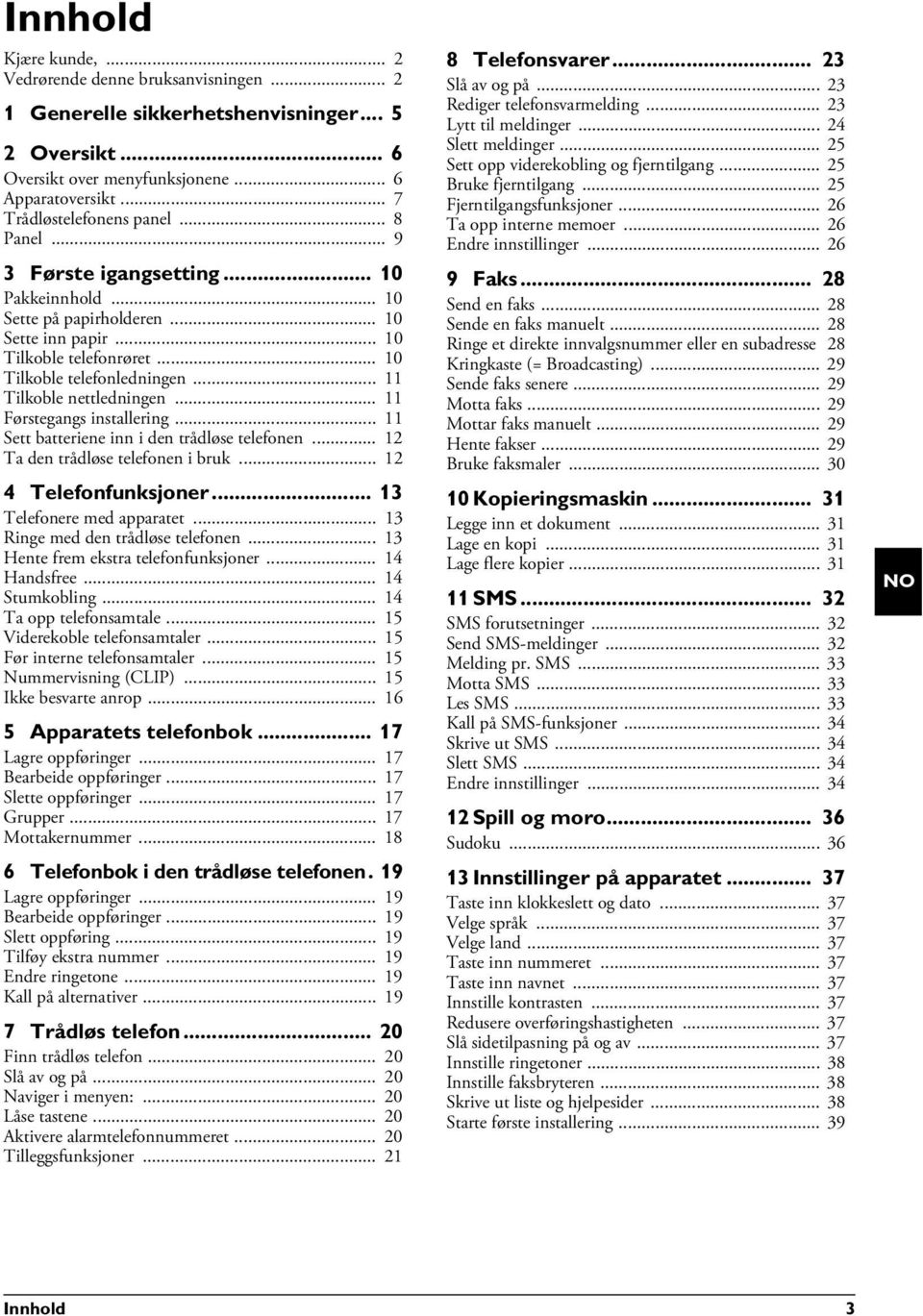 .. 11 Førstegangs installering... 11 Sett batteriene inn i den trådløse telefonen... 12 Ta den trådløse telefonen i bruk... 12 4 Telefonfunksjoner... 13 Telefonere med apparatet.