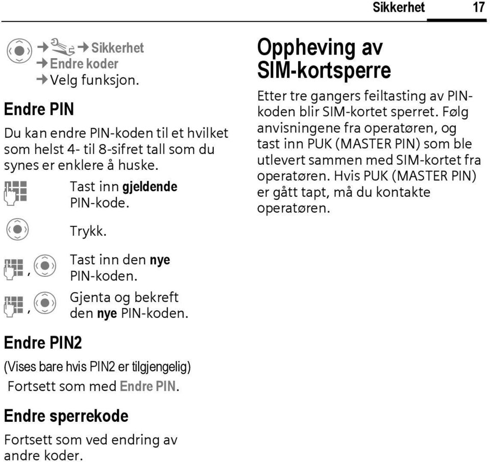 Oppheving av SM-kortsperre Etter tre gangers feiltasting av PNkoden blir SM-kortet sperret.