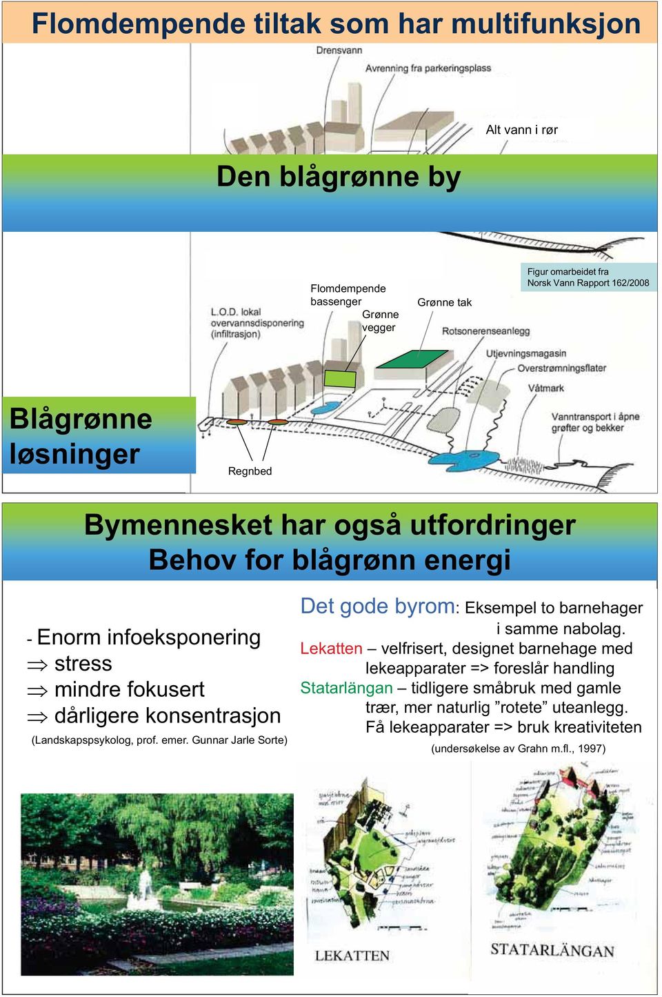 konsentrasjon (Landskapspsykolog, prof. emer. Gunnar Jarle Sorte) Det gode byrom: Eksempel to barnehager i samme nabolag.