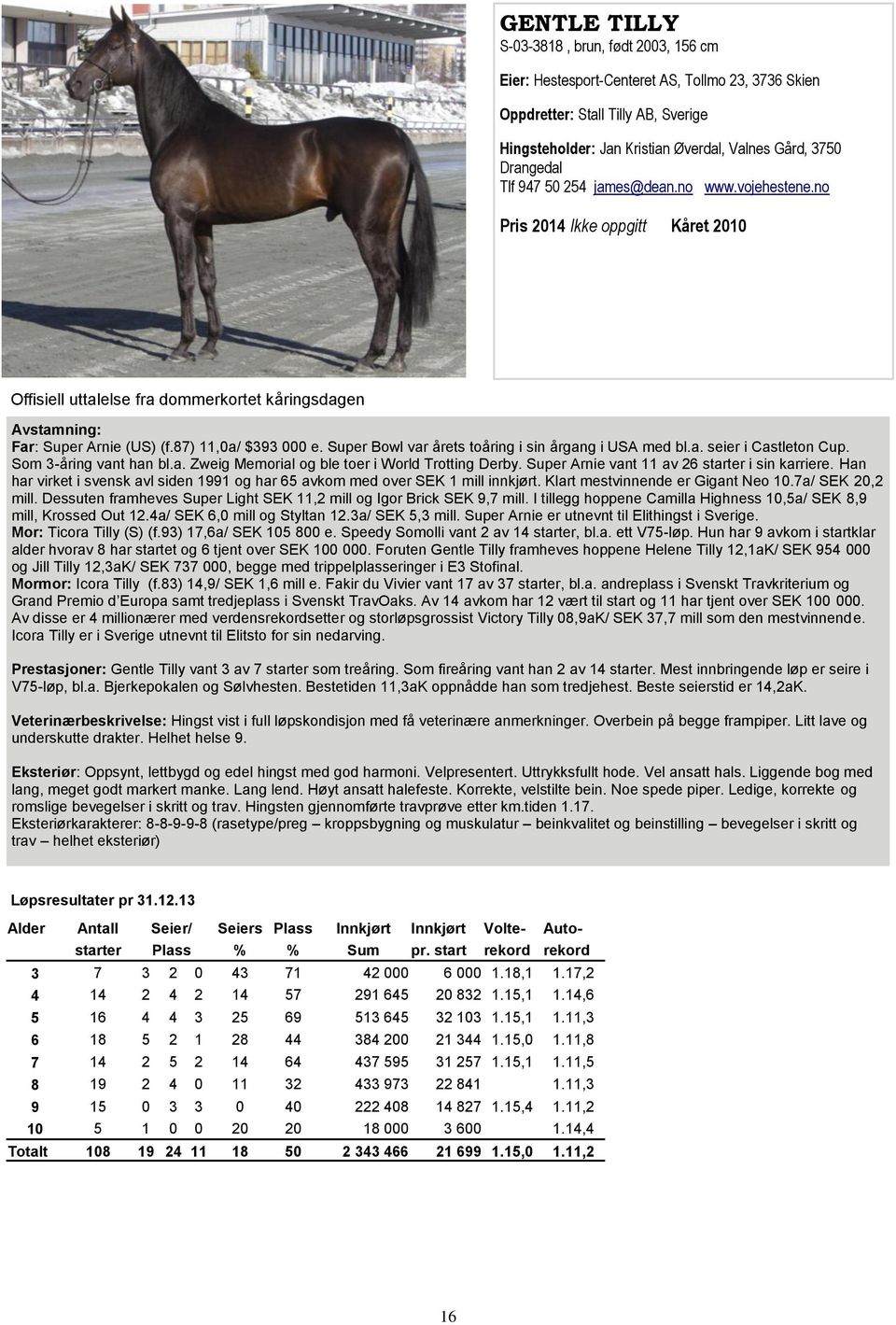 Super Bowl var årets toåring i sin årgang i USA med bl.a. seier i Castleton Cup. Som 3-åring vant han bl.a. Zweig Memorial og ble toer i World Trotting Derby.