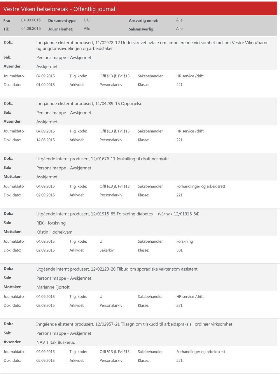 2015 Arkivdel: Personalarkiv tgående internt produsert, 12/01676-11 Innkalling til drøftingsmøte Personalmappe - Forhandlinger og arbeidsrett Dok. dato: 02.09.