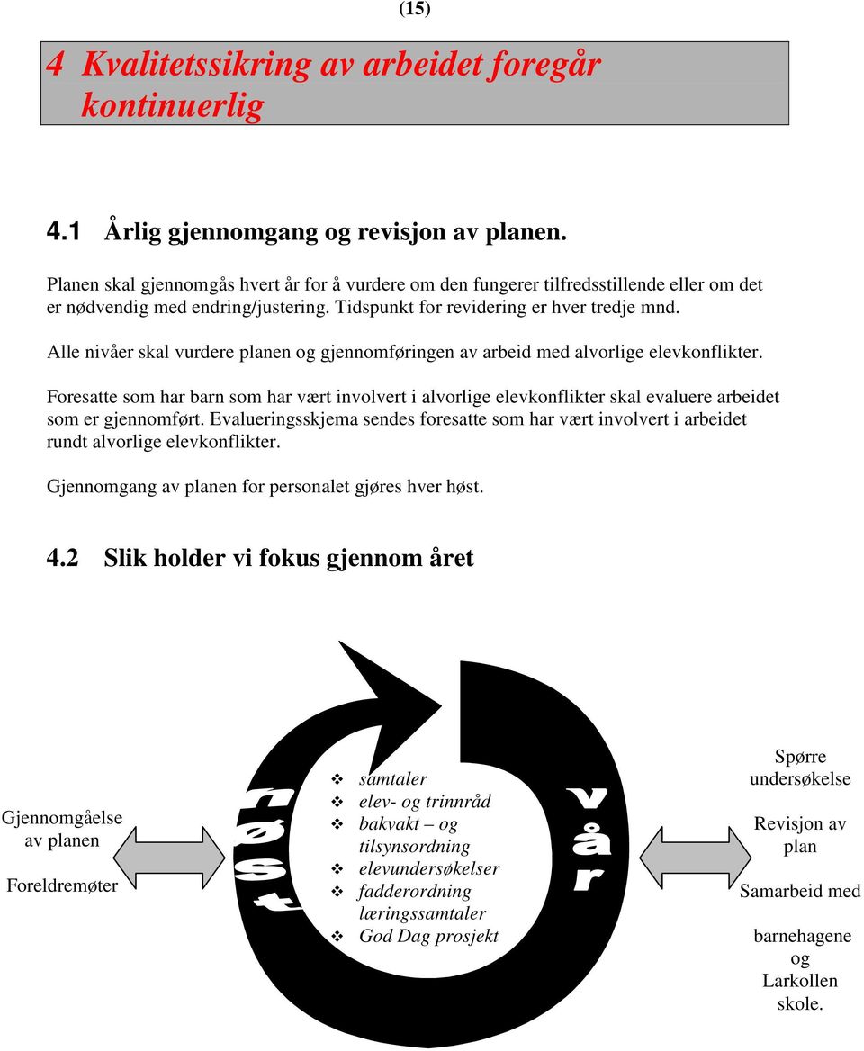 Alle nivåer skal vurdere planen og gjennomføringen av arbeid med alvorlige elevkonflikter.