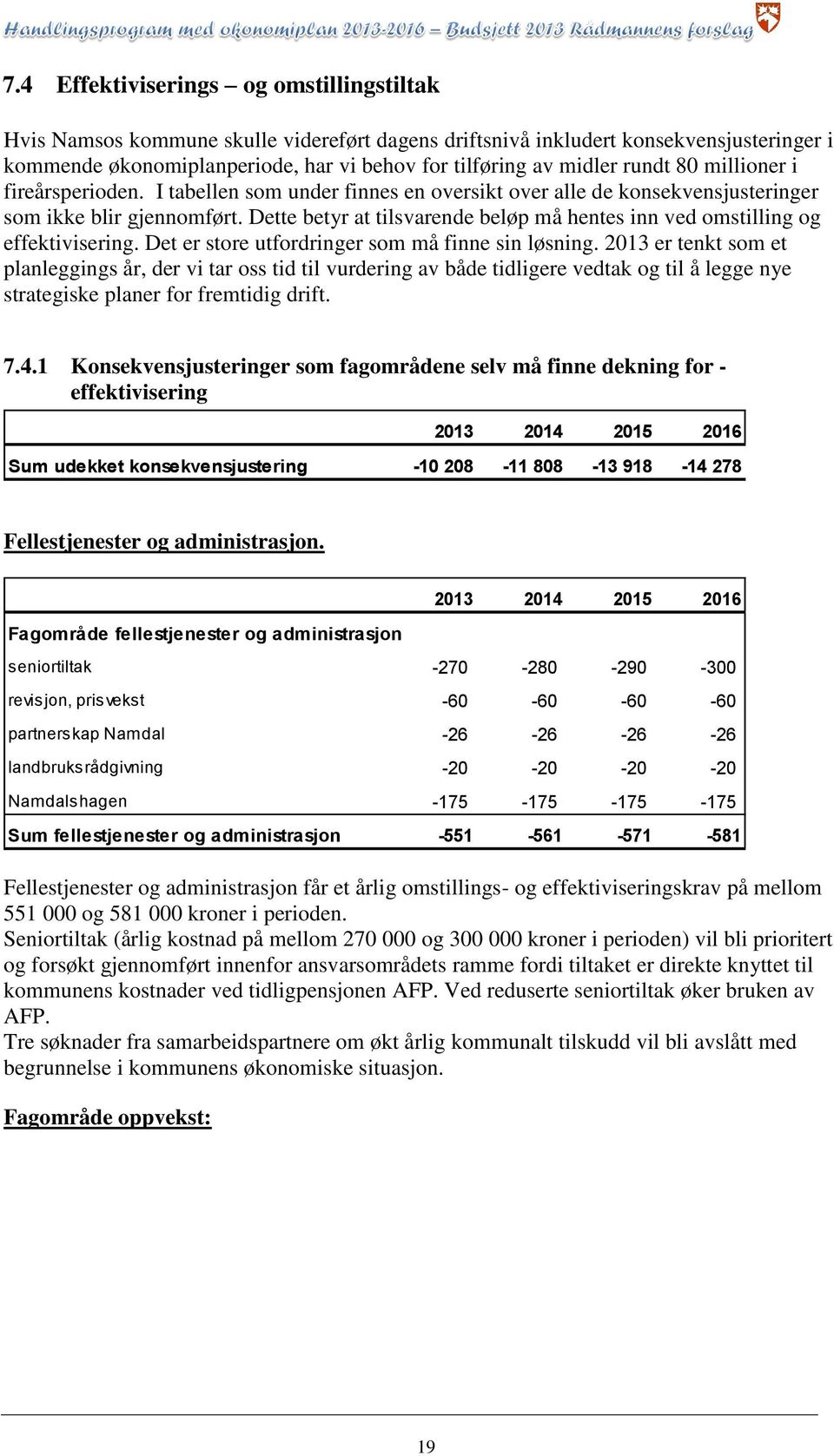 Dette betyr at tilsvarende beløp må hentes inn ved omstilling og effektivisering. Det er store utfordringer som må finne sin løsning.