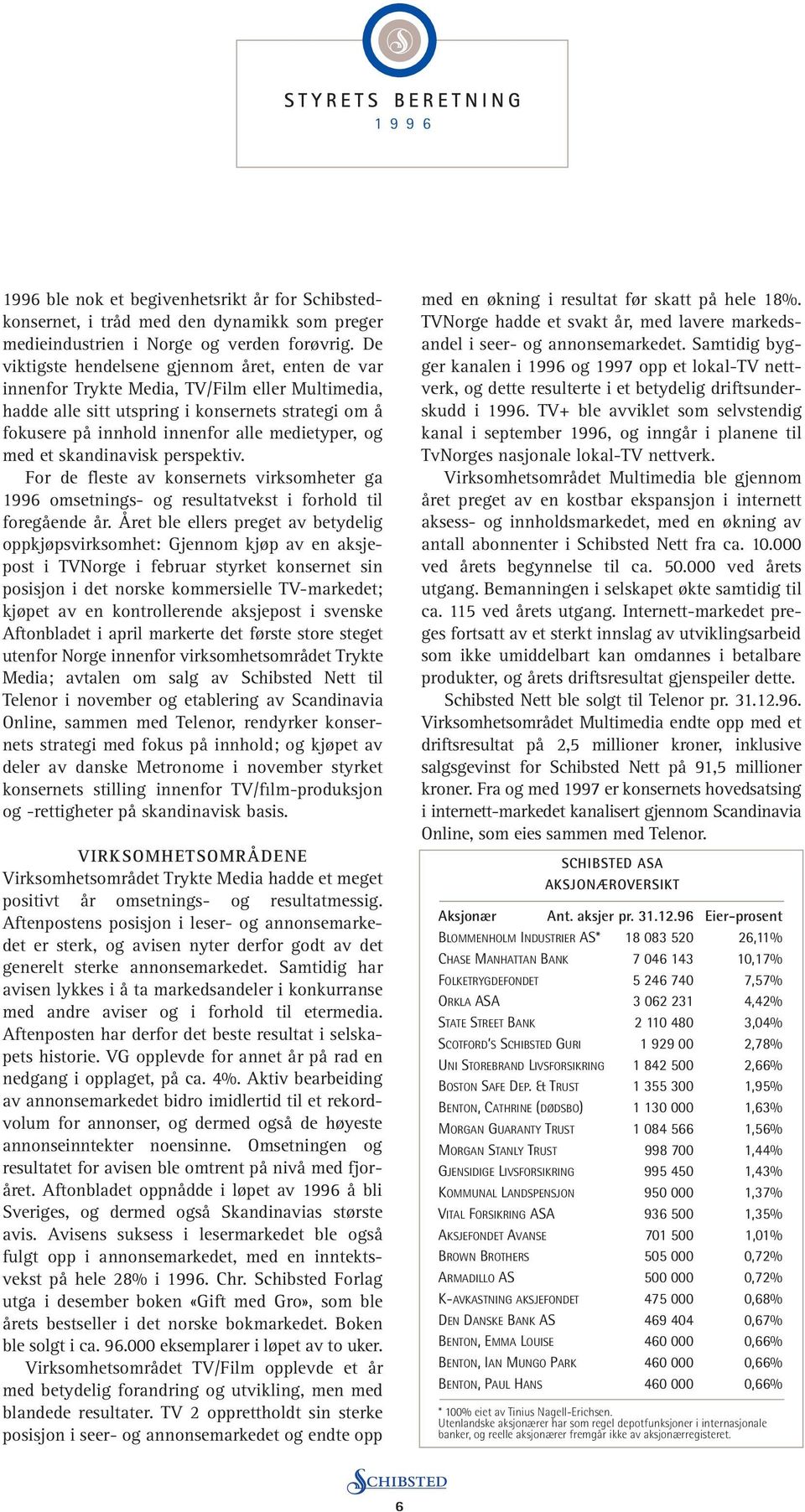 og med et skandinavisk perspektiv. For de fleste av konsernets virksomheter ga 1996 omsetnings- og resultatvekst i forhold til foregående år.