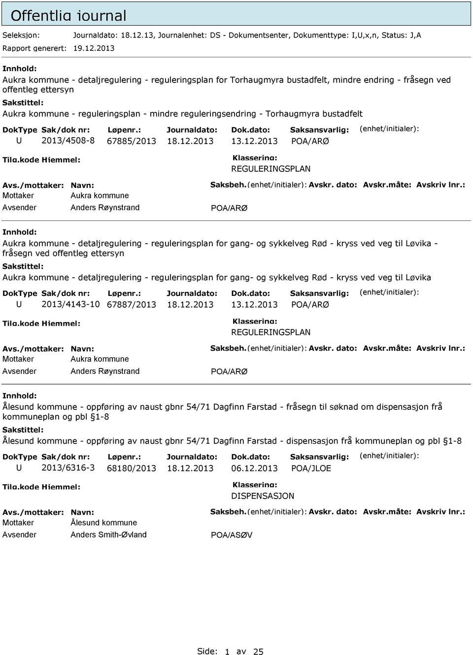 2013 Aukra kommune - detaljregulering - reguleringsplan for Torhaugmyra bustadfelt, mindre endring - fråsegn ved offentleg ettersyn Aukra kommune - reguleringsplan - mindre reguleringsendring -